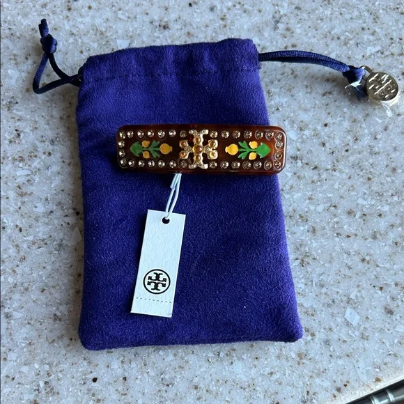 Tory Burch Brown and Gold Embellished Hair Clip - Picture 1 of 7